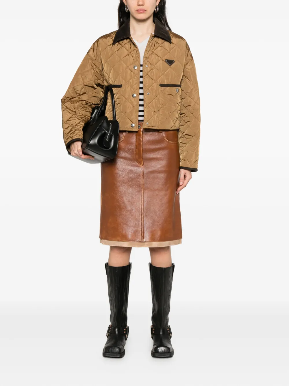 Prada Gewatteerd jack met ribfluwelen kraag Beige