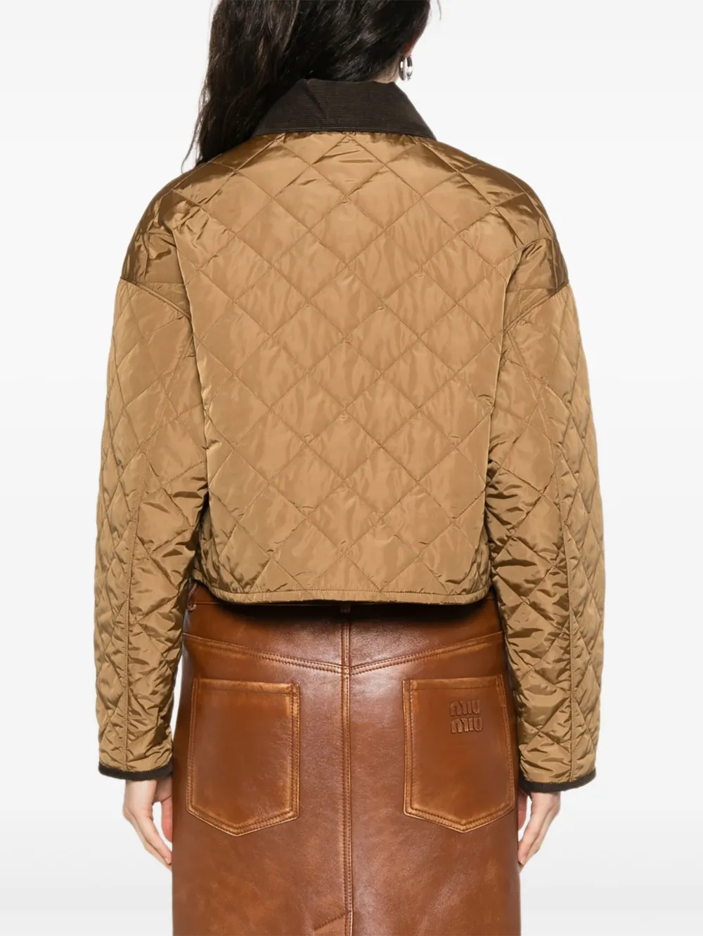 Prada Gewatteerd jack met ribfluwelen kraag Beige