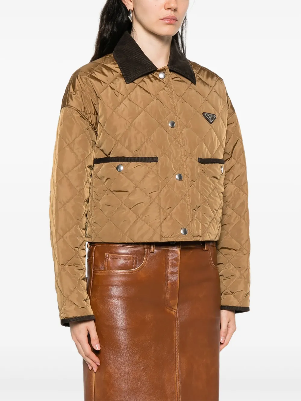 Prada Gewatteerd jack met ribfluwelen kraag Beige
