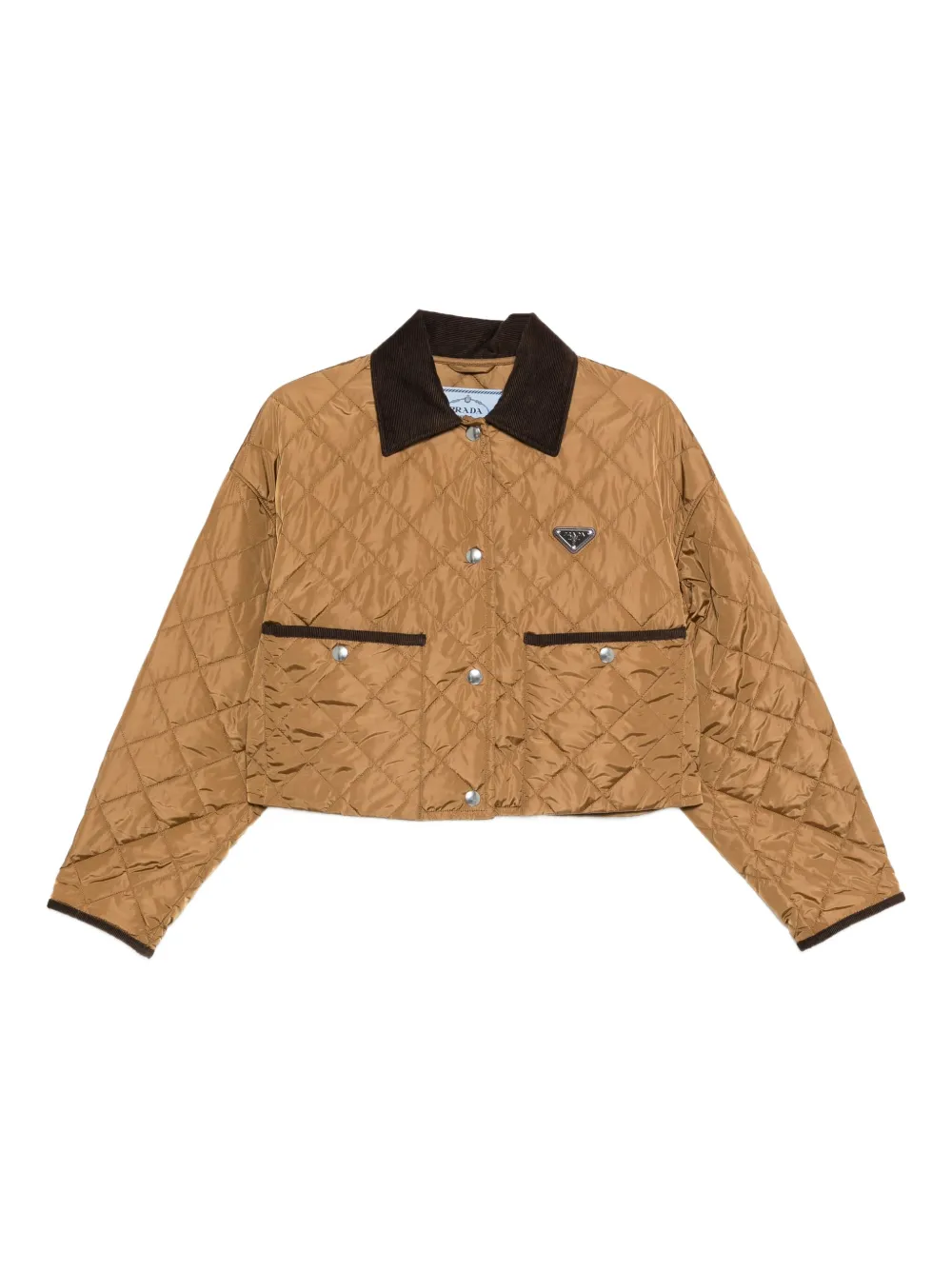 Prada Gewatteerd jack met ribfluwelen kraag Beige