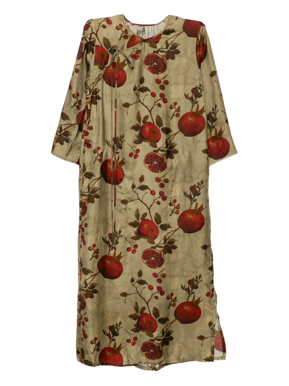 Uma Wang Pomegranate-print Tie-front Midi Dress In Multi