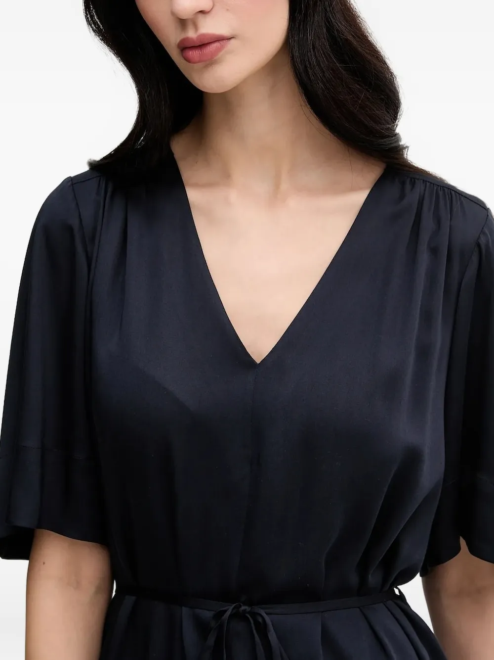 Gant Midi-jurk met gestrikte taille en V-hals Blauw