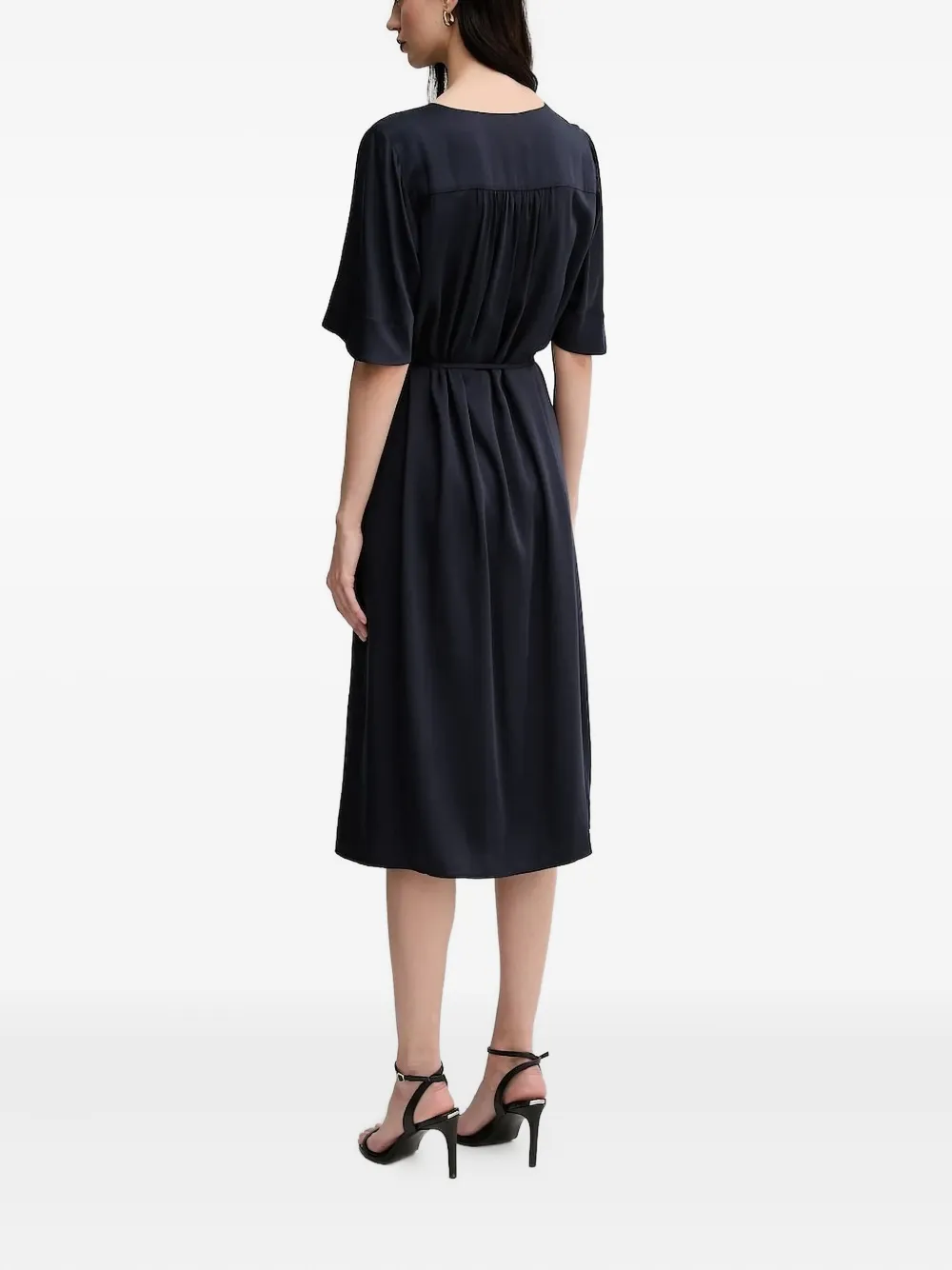 Gant Midi-jurk met gestrikte taille en V-hals - Blauw