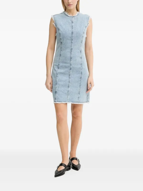 gestuz denim dress GZdea Frayed Sleeveless Mini | Blue E2706 Dotti Delight Features a back zipper Linen-Blend Drop-Waist Mini Dress Color:Black White Air-Brush