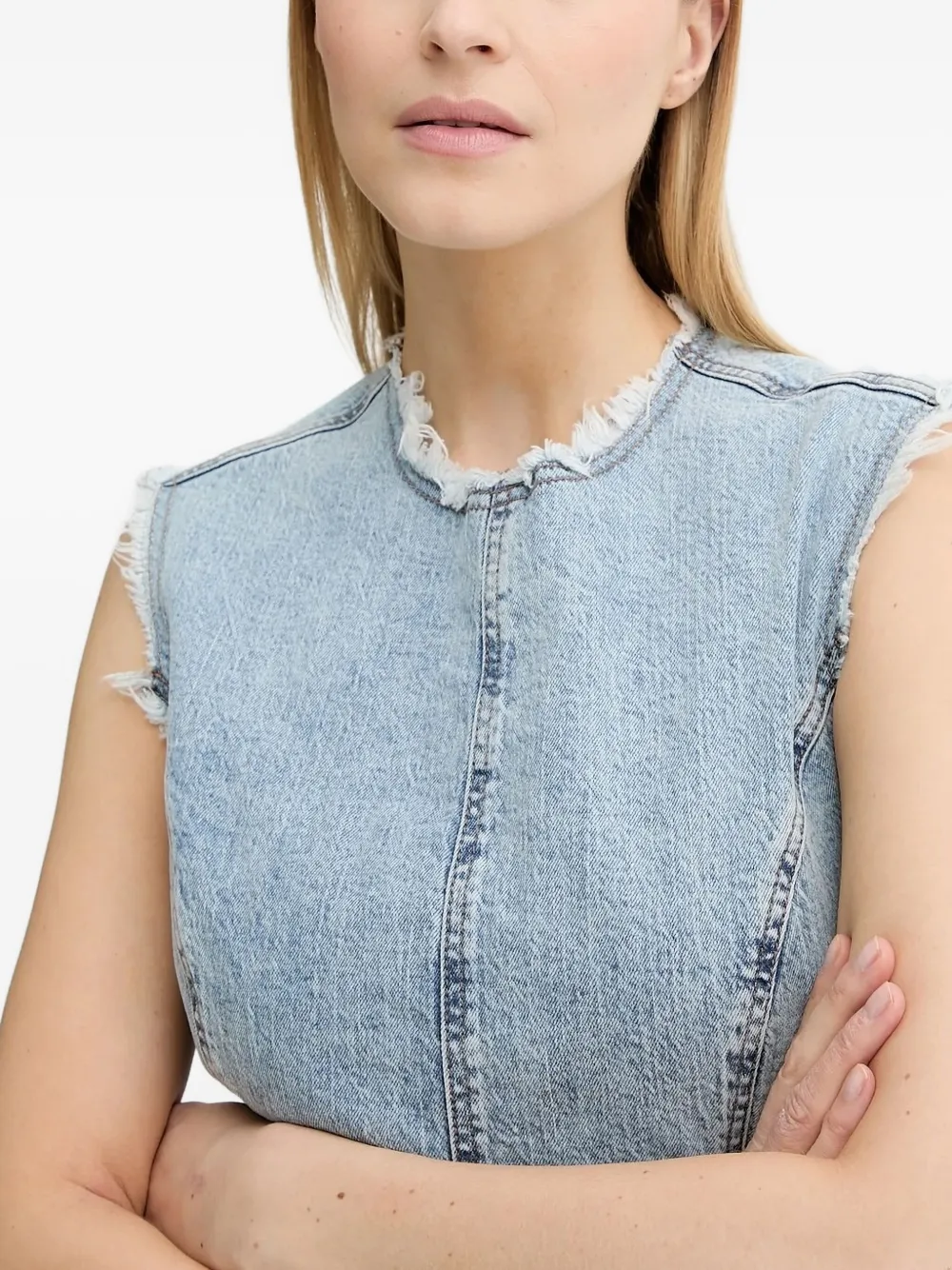 Gestuz GZdea frayed sleeveless denim mini dress Blauw