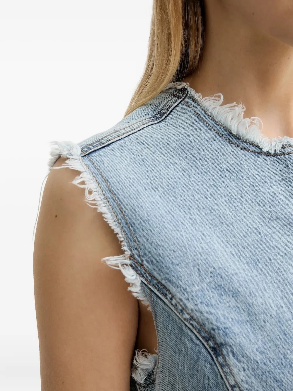 Gestuz GZdea frayed sleeveless denim mini dress Blauw
