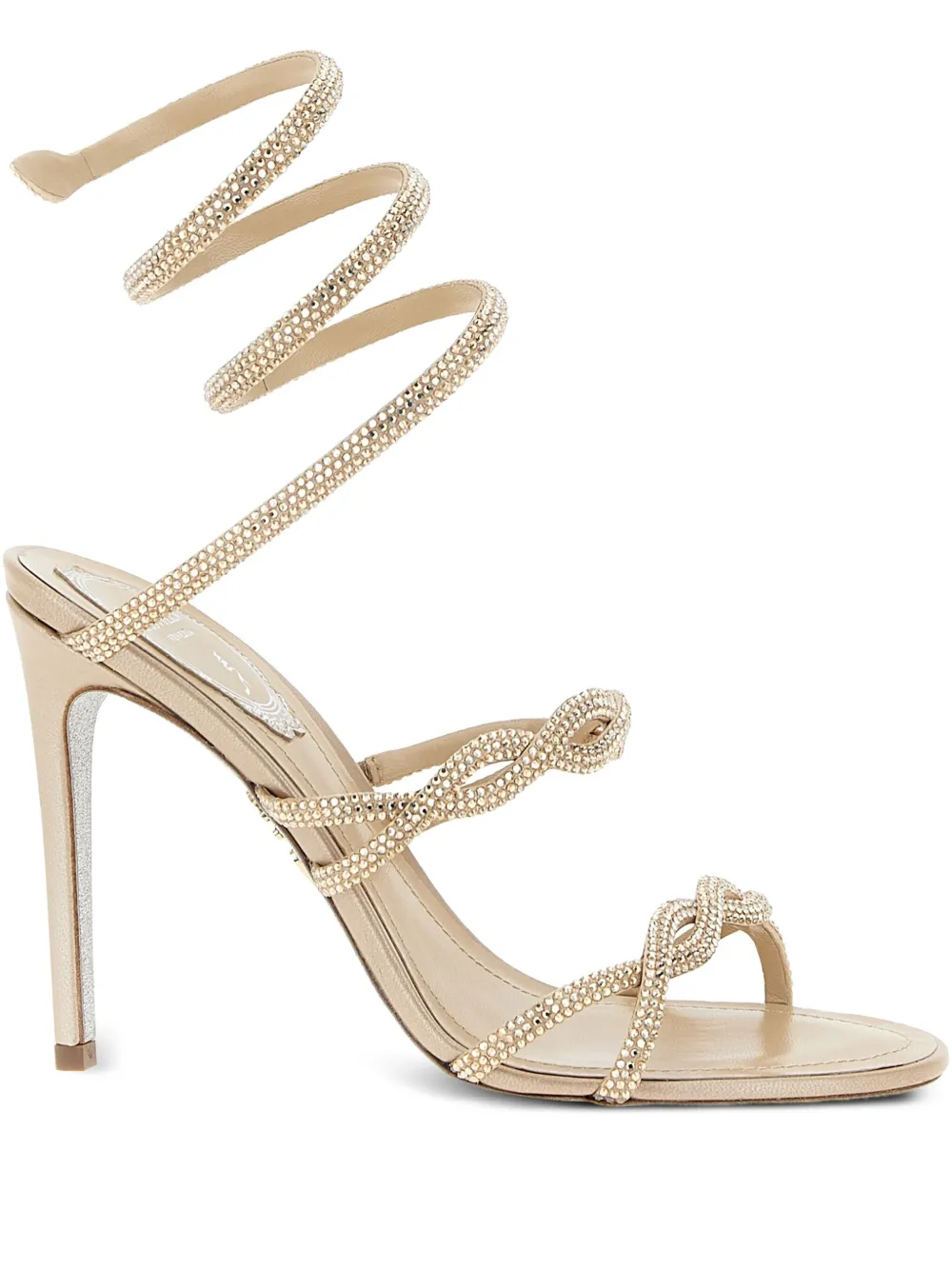 René Caovilla 105mm Braid Cleo rhinestone-embellished spiral-wrap sandals Neutrals