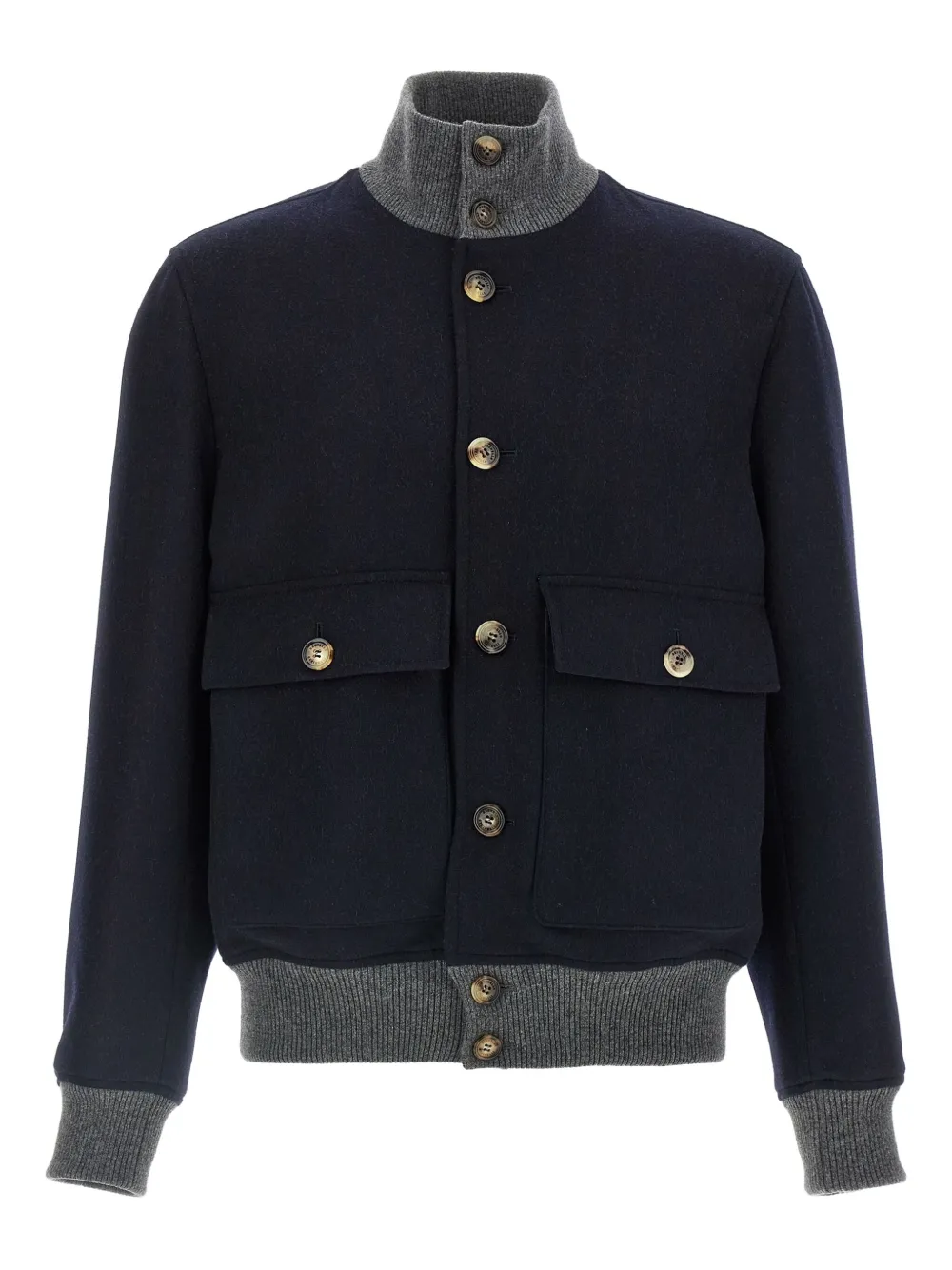 Brunello Cucinelli Ribgebreid wollen bomberjack Blauw