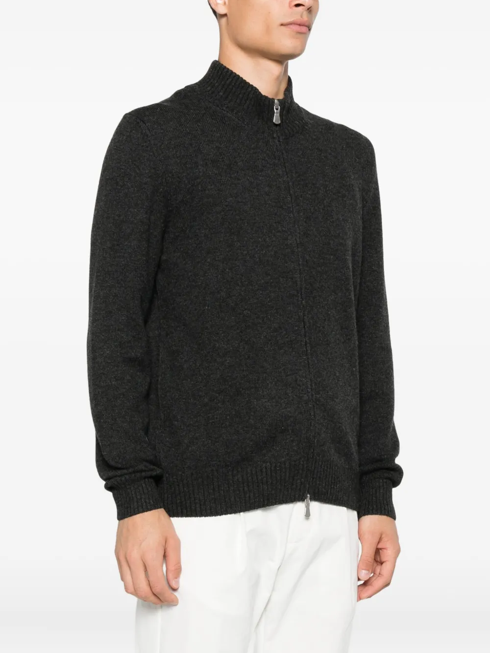 Gran Sasso zip-front ribbed cardigan Grijs
