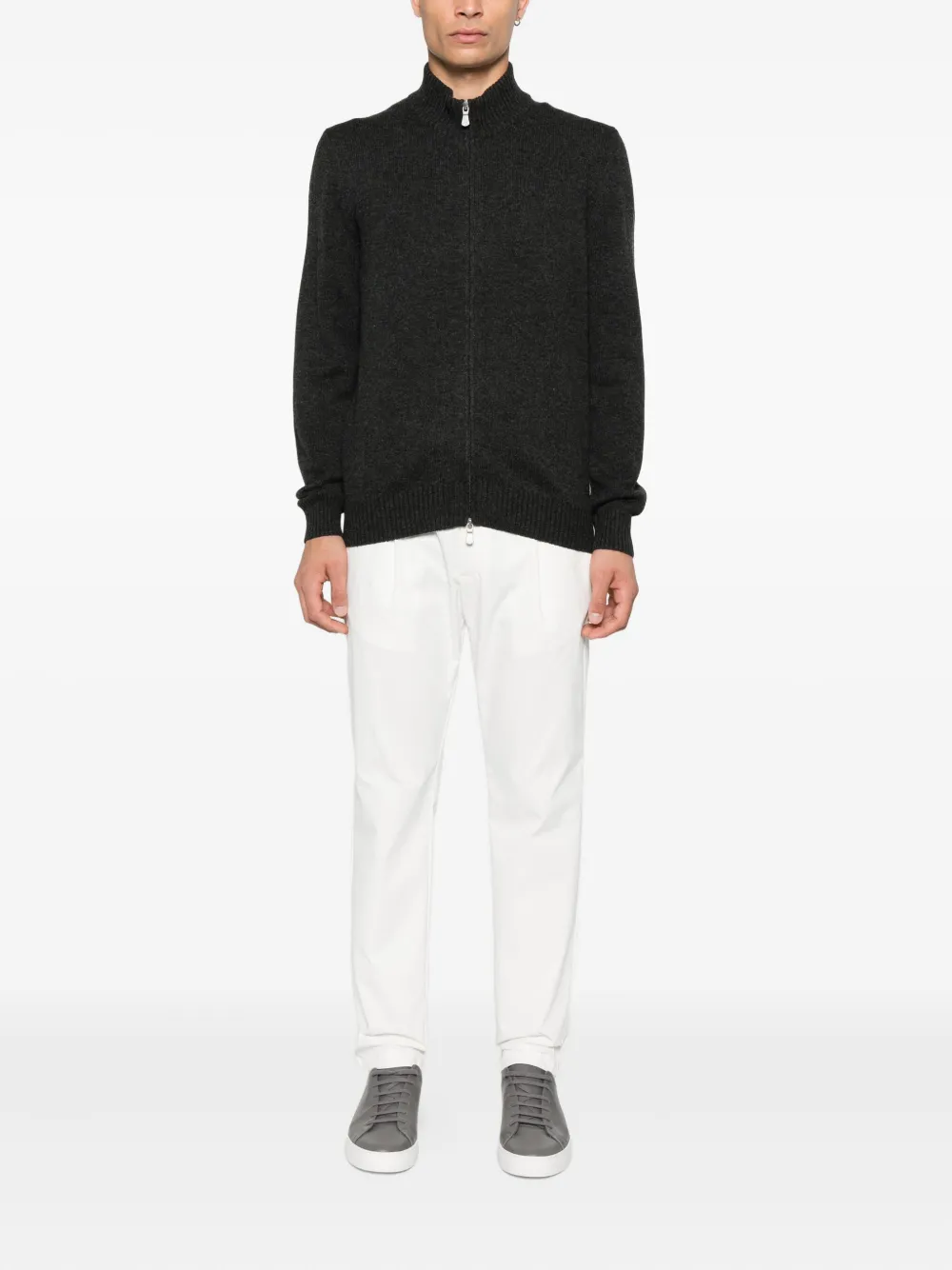 Gran Sasso zip-front ribbed cardigan Grijs