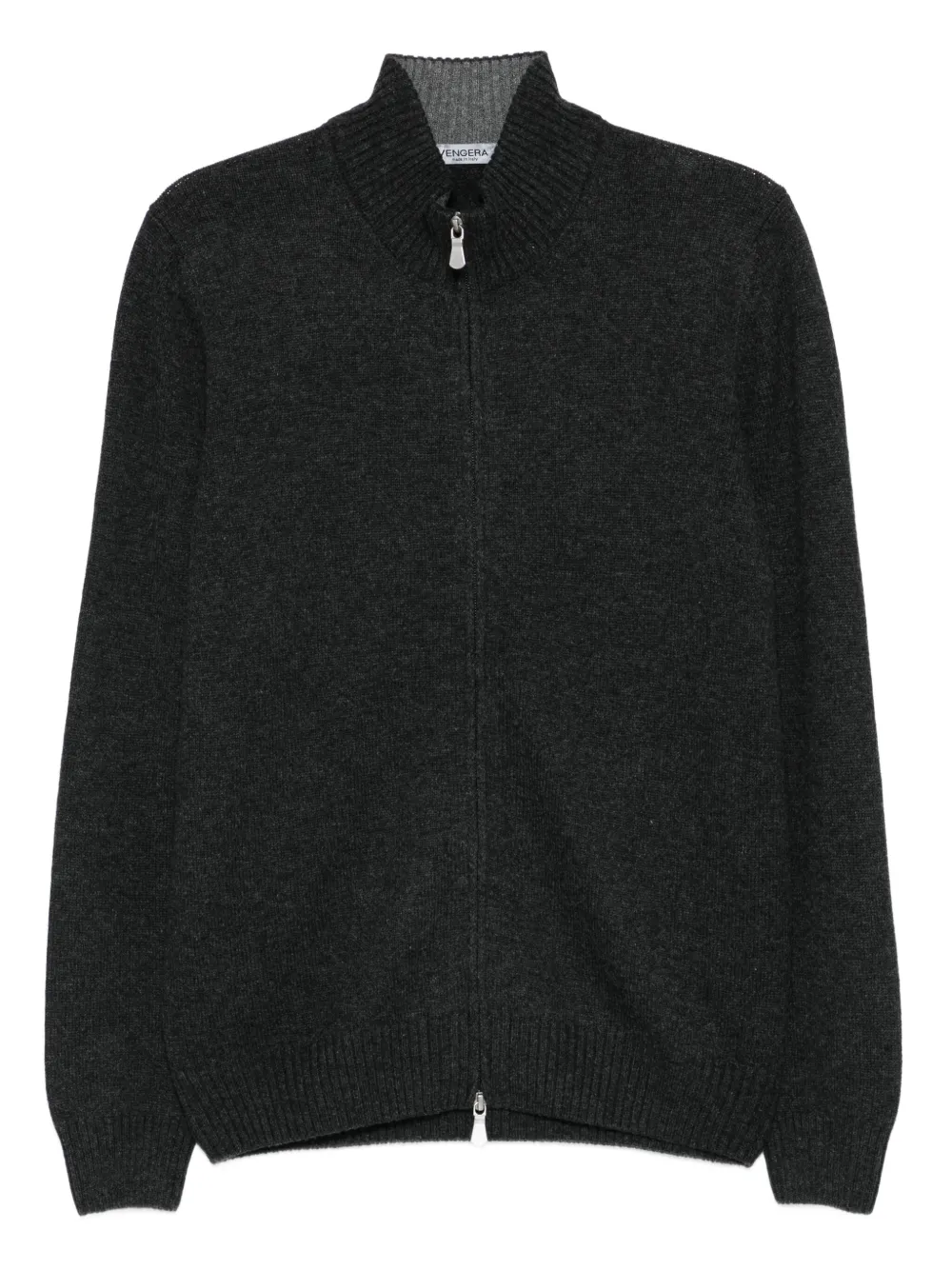 zip-front ribbed cardigan