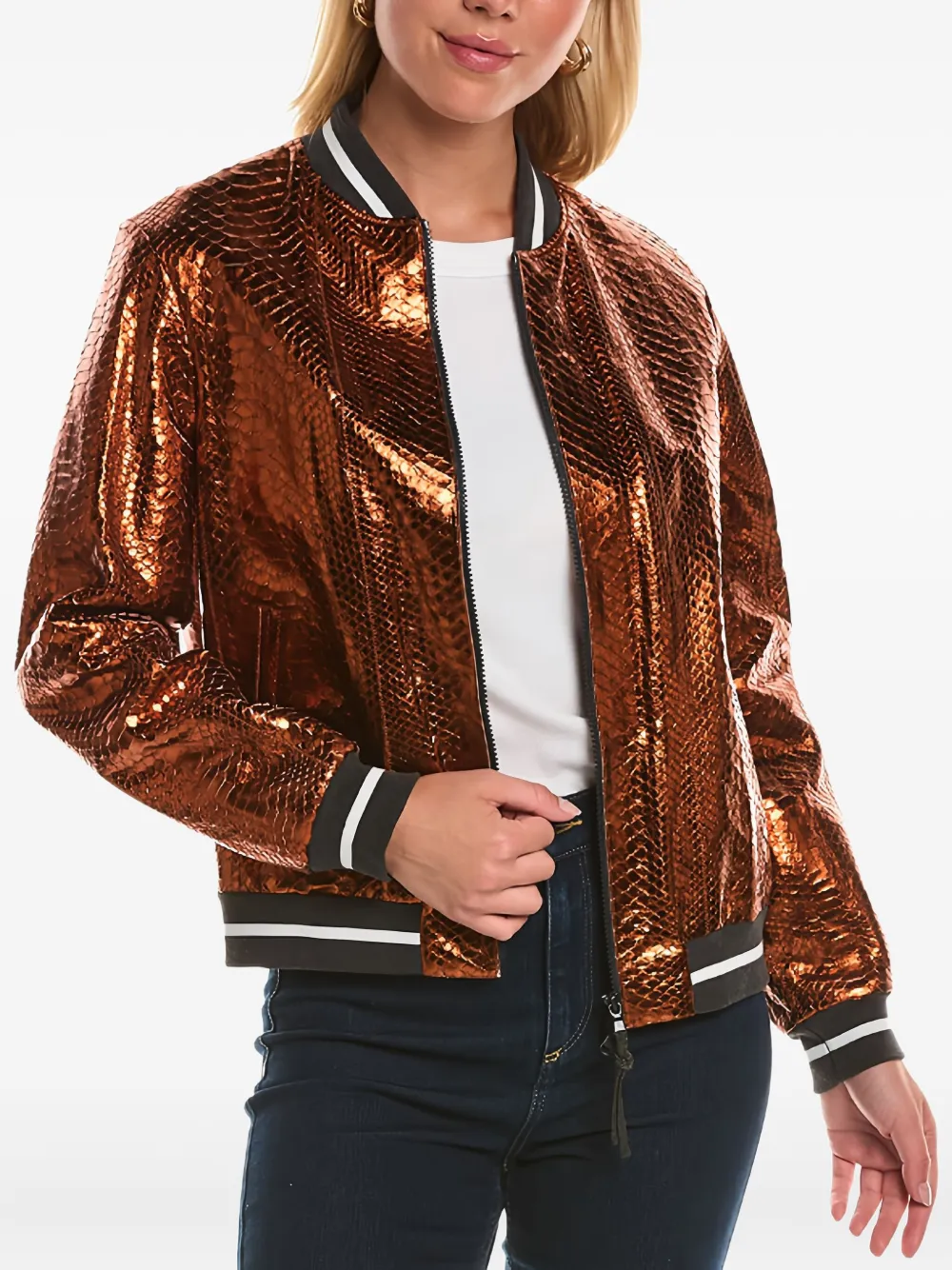 Brunello Cucinelli metallic-effect bomber jacket | Brown | Image 1