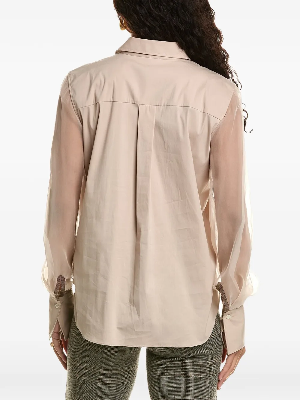 Brunello Cucinelli sheer-sleeve bib-detail shirt Beige