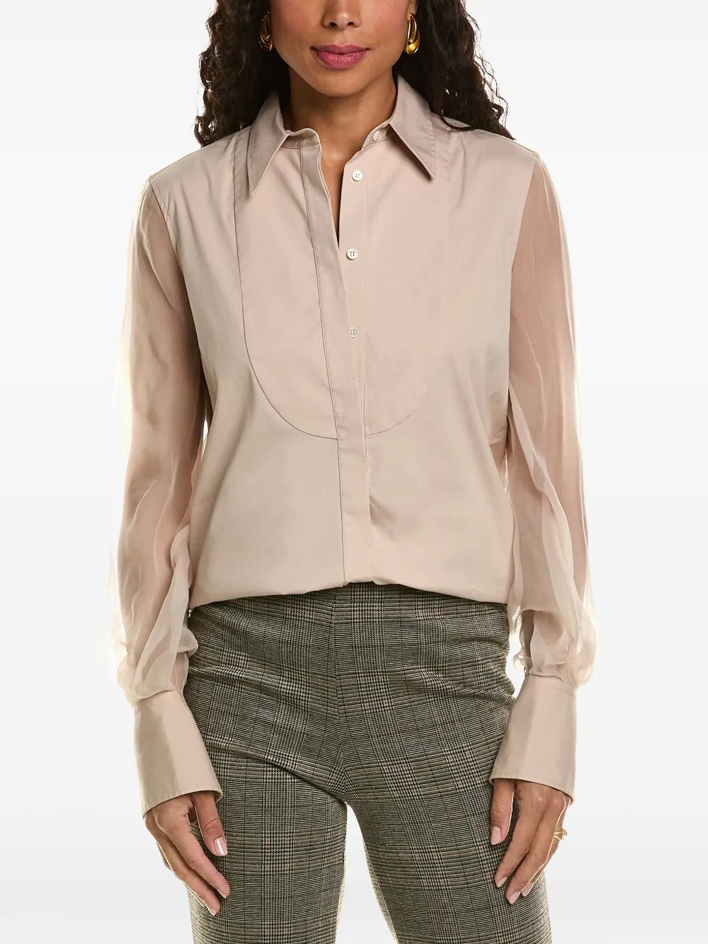 Brunello Cucinelli sheer-sleeve bib-detail shirt