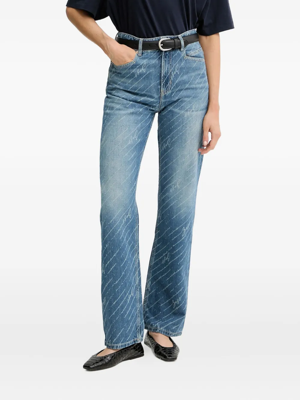 Hugo Boss Logo-print Straight-leg Jeans In Blue