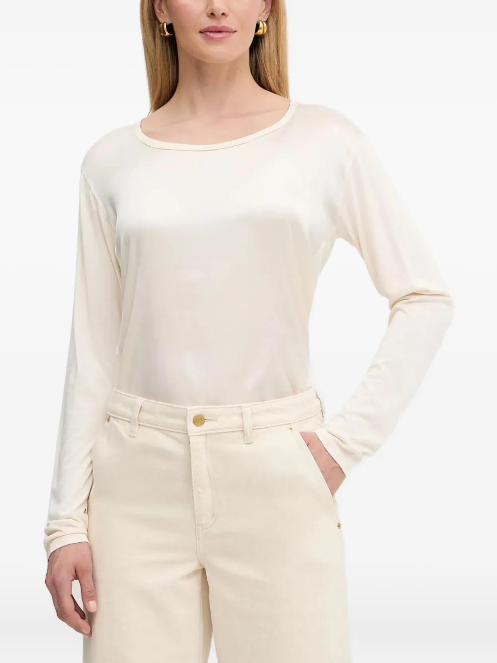 Hugo Boss Long-sleeved Round-neck T-shirt In Neutral