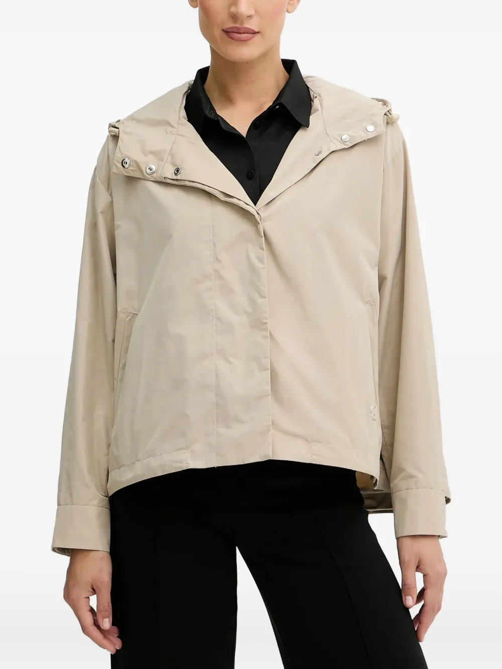 hooded snap-button jacket