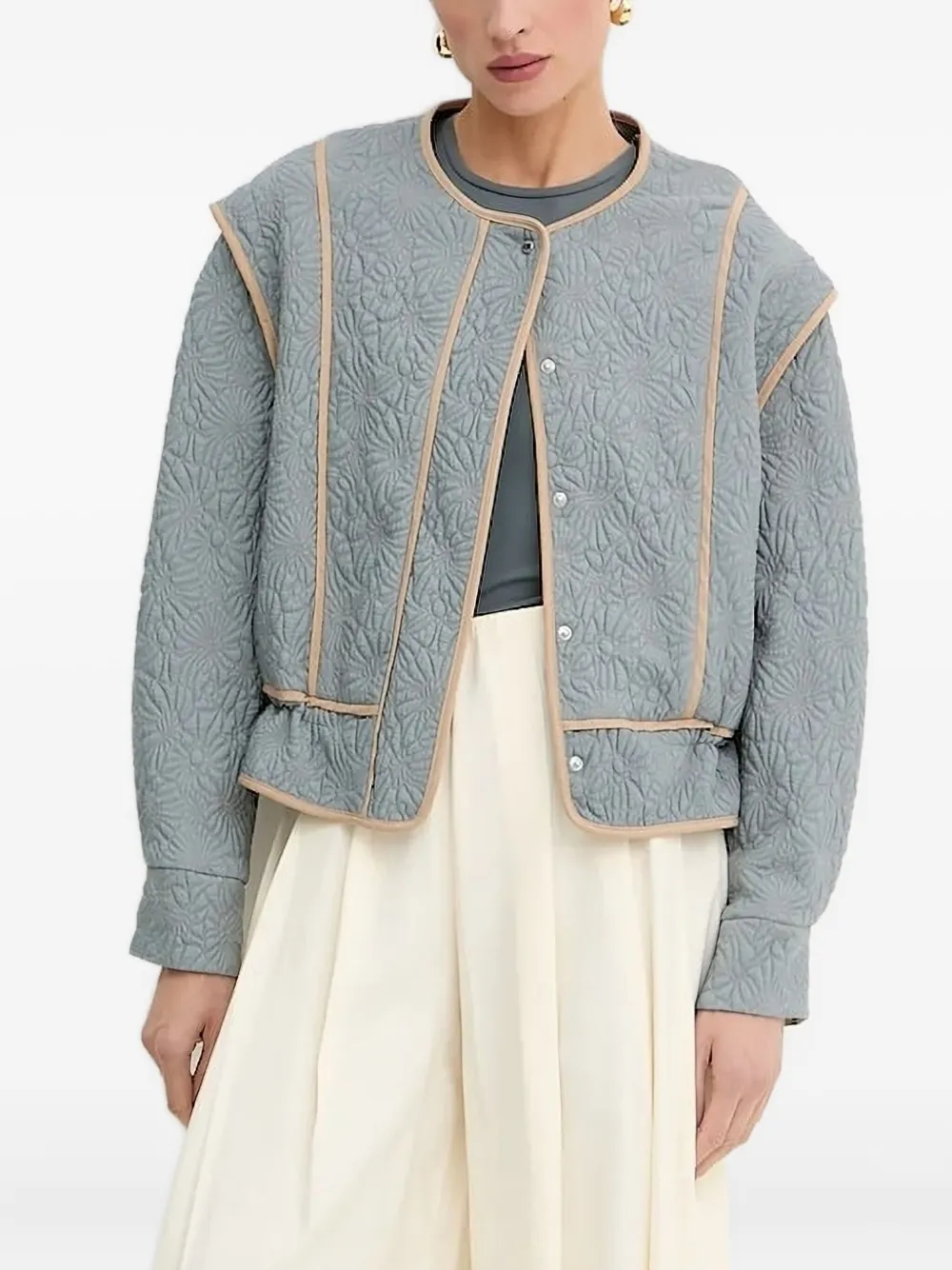 BOSS floral-quilted jacket Blauw