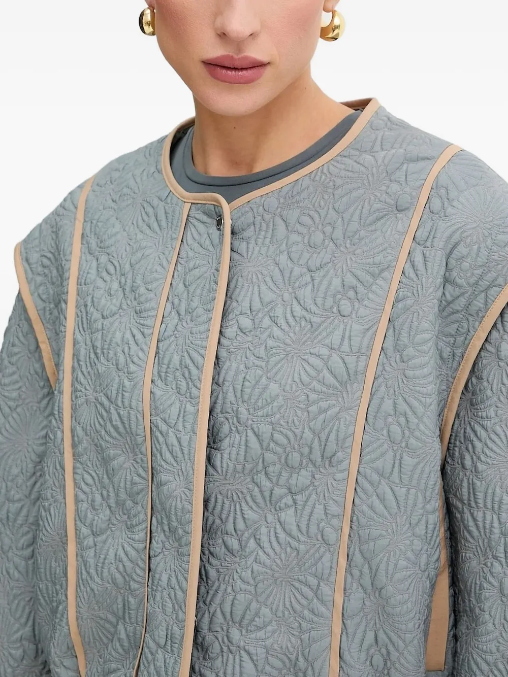 BOSS floral-quilted jacket Blauw