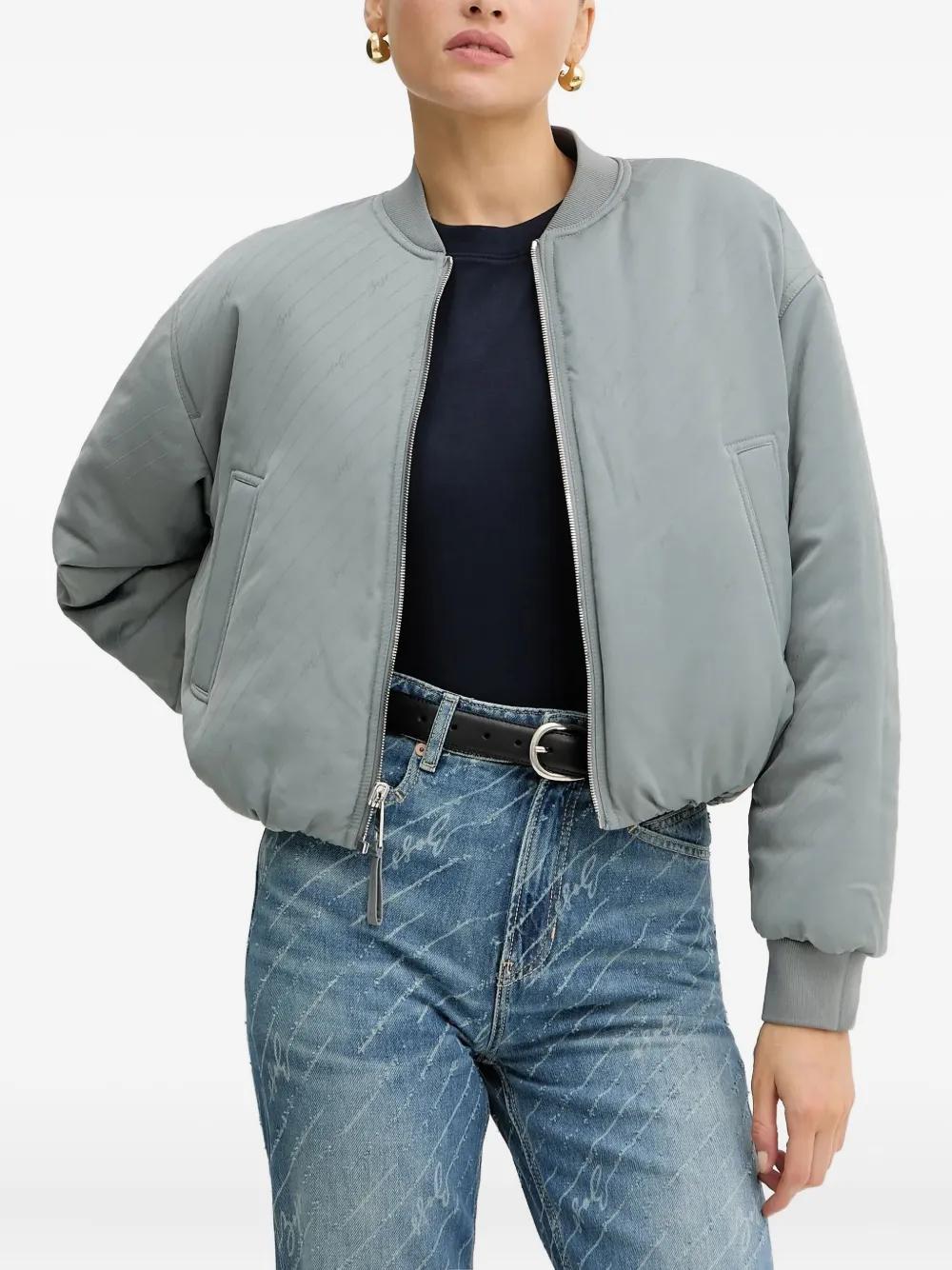 BOSS padded zip-up bomber jacket Blauw