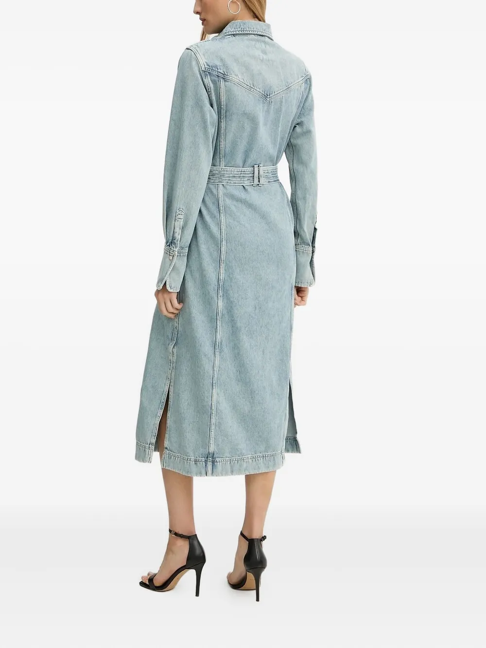 BOSS Denim blousejurk met ceintuur - Blauw