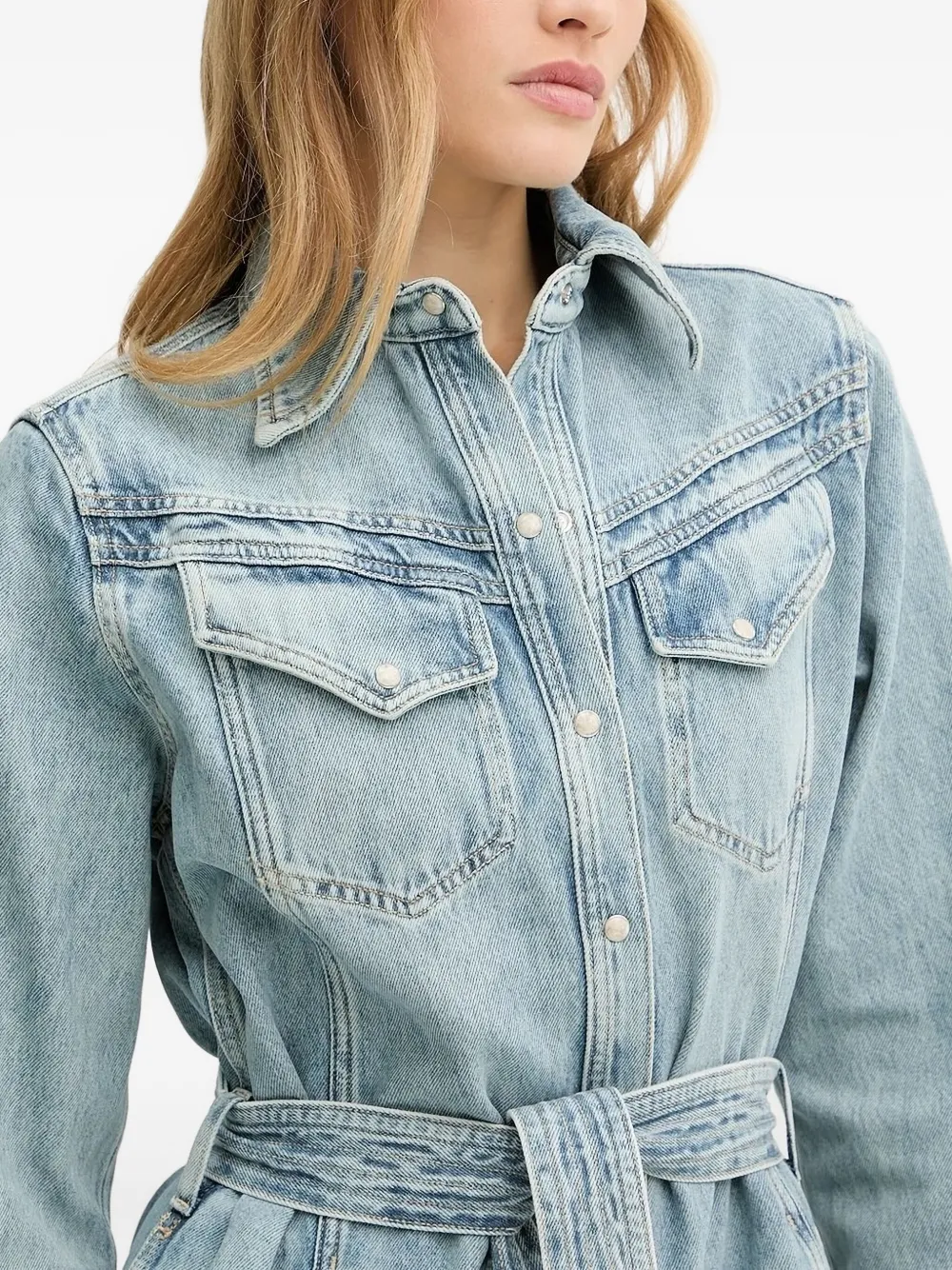 BOSS Denim blousejurk met ceintuur Blauw