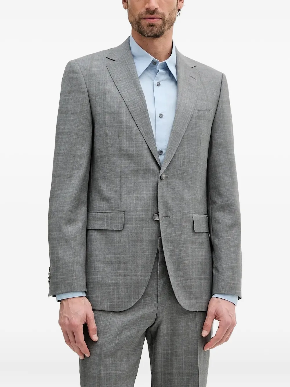 BOSS checked wool suit Grijs