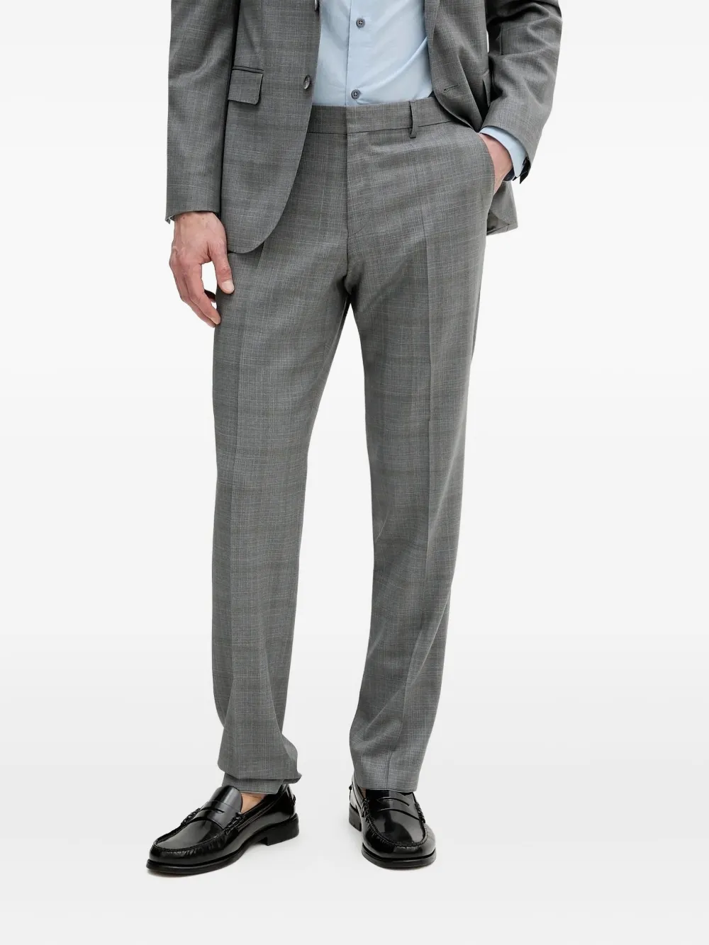 BOSS checked wool suit Grijs