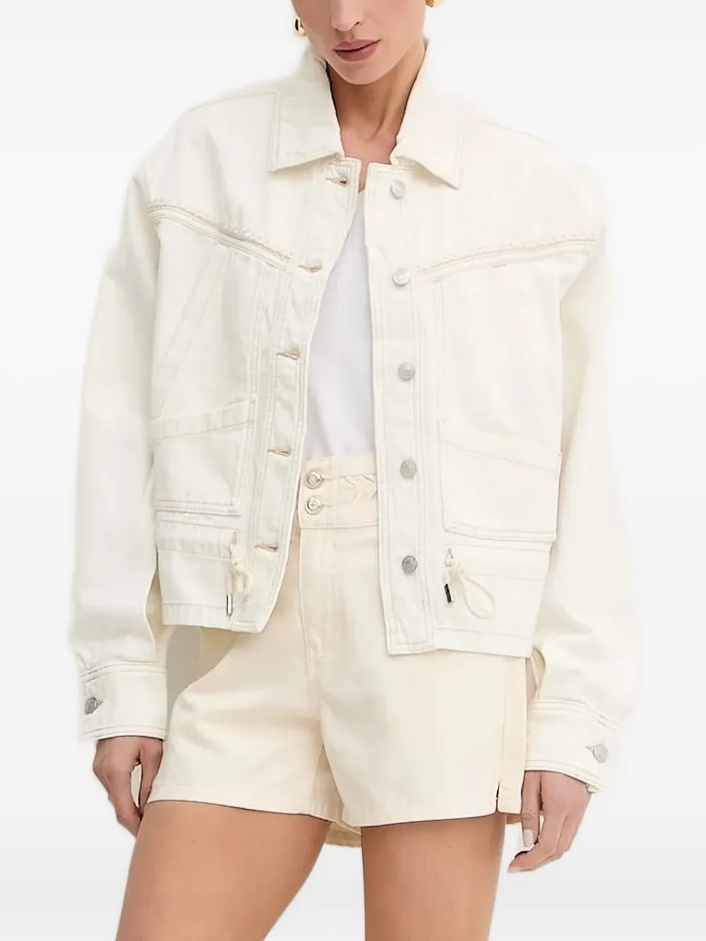 BOSS Denim jack met trekkoord Beige