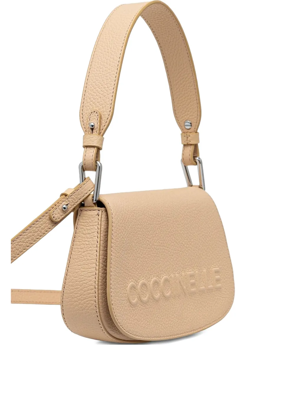 Coccinelle maxi Myrtha embossed-logo leather shoulder bag Beige