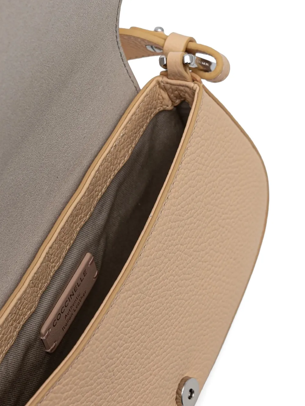 Coccinelle maxi Myrtha embossed-logo leather shoulder bag Beige