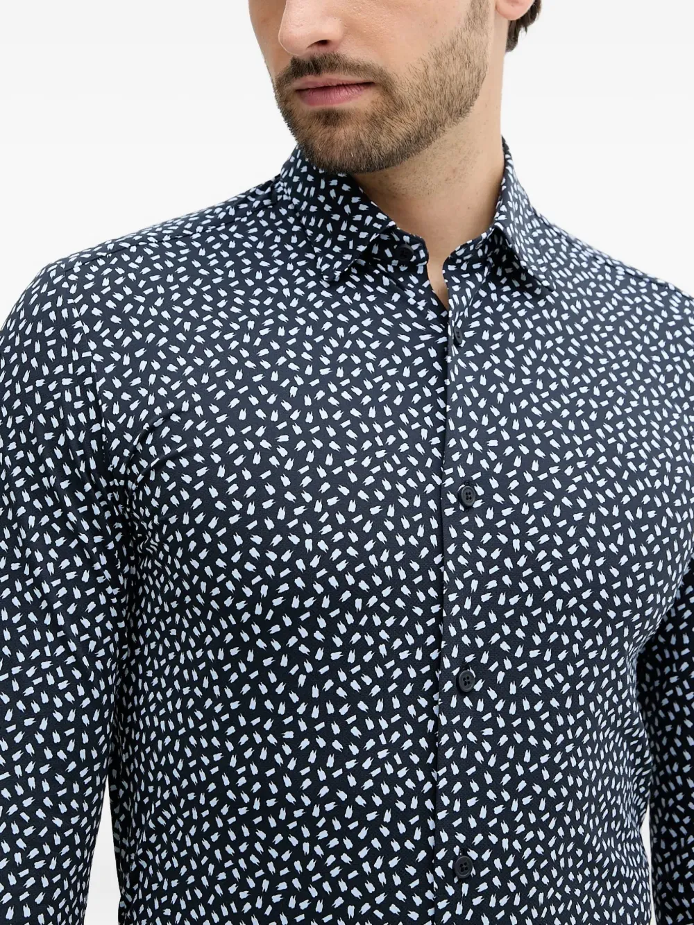 BOSS Overhemd met abstracte print Blauw