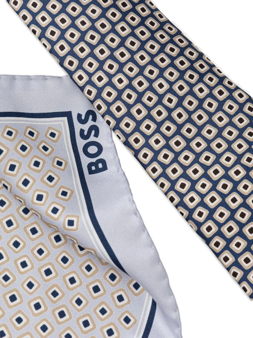 BOSS Stropdas en pochet met geometrisch patroon (set van drie) - Beige