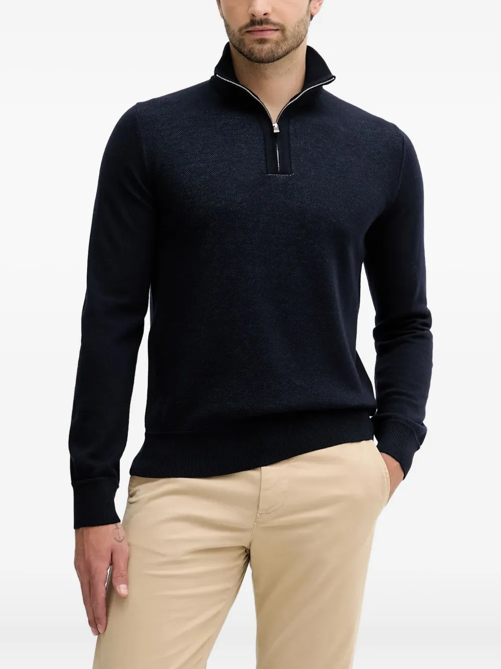 BOSS Trui met halve rits Blauw