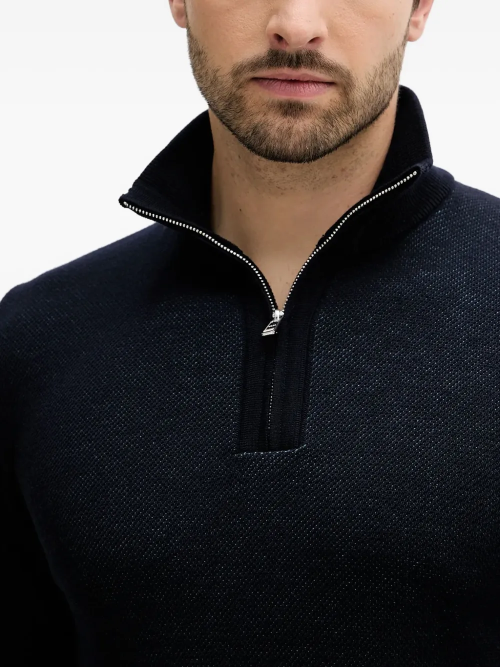 BOSS Trui met halve rits Blauw