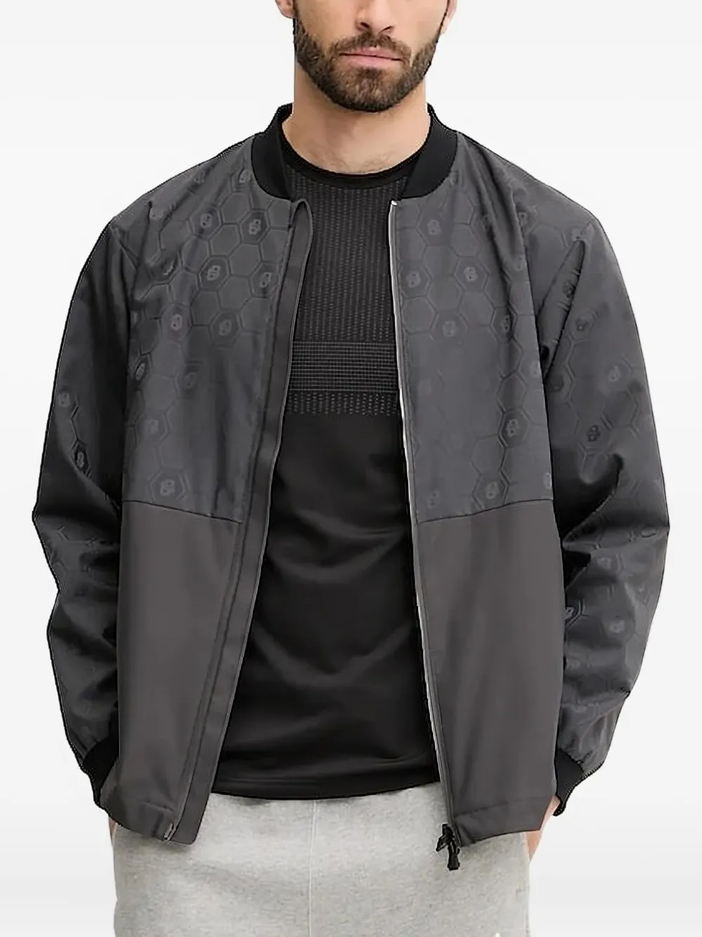 BOSS hexagon-pattern bomber jacket Grijs