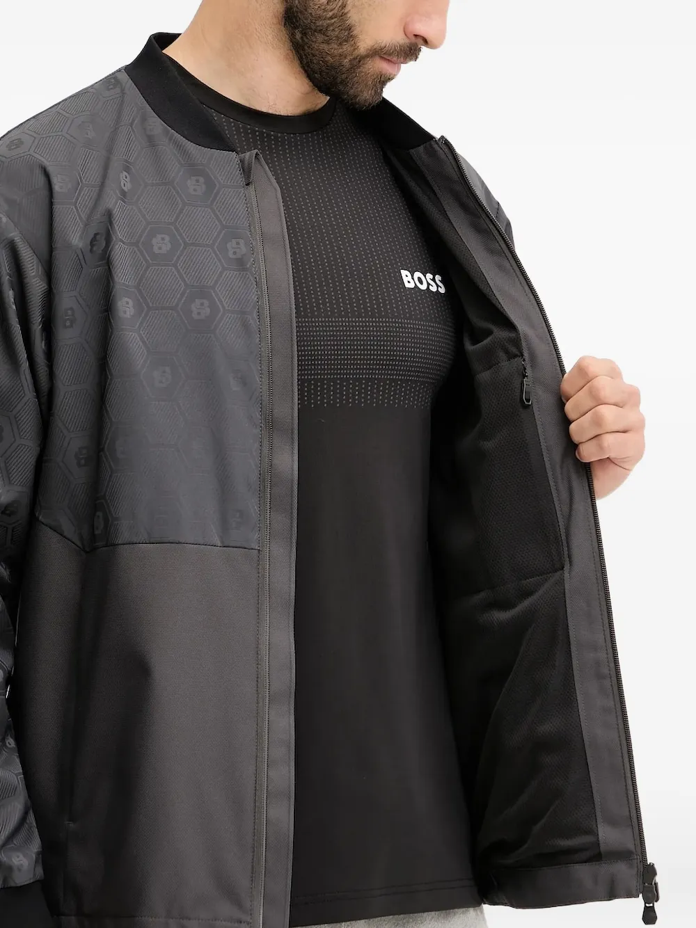 BOSS hexagon-pattern bomber jacket Grijs