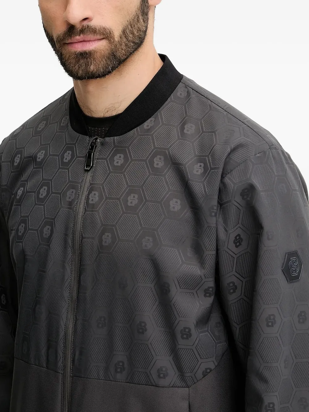 BOSS hexagon-pattern bomber jacket Grijs