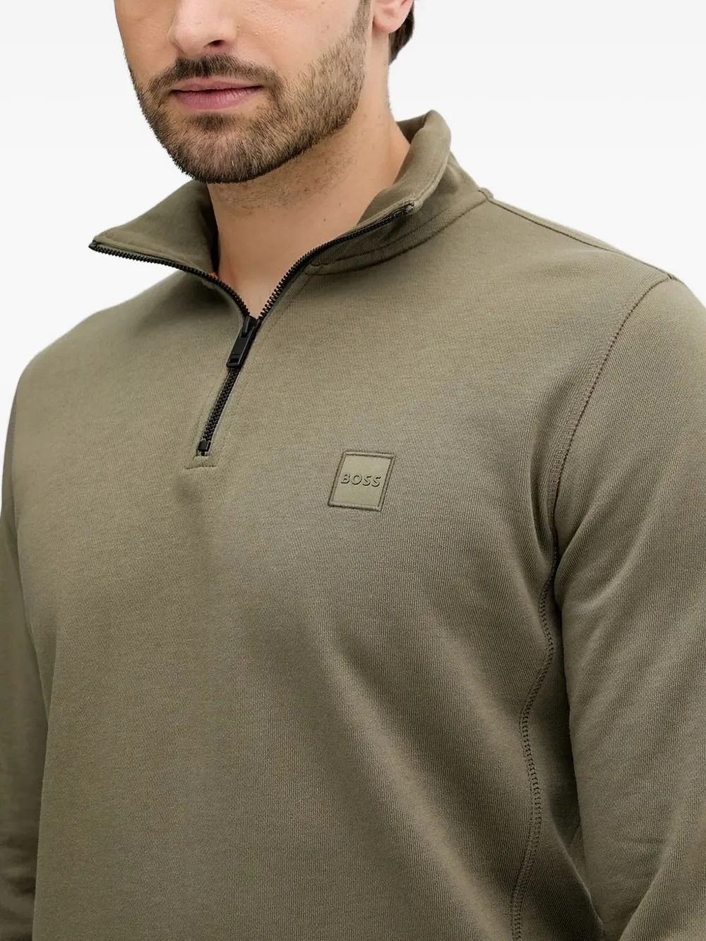 Hugo Boss Logo-plaque Half-zip Sweatshirt In Green