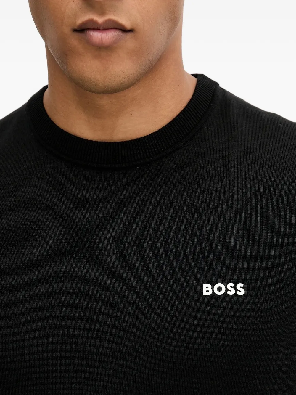 BOSS Trui met ronde hals en logodetail Zwart