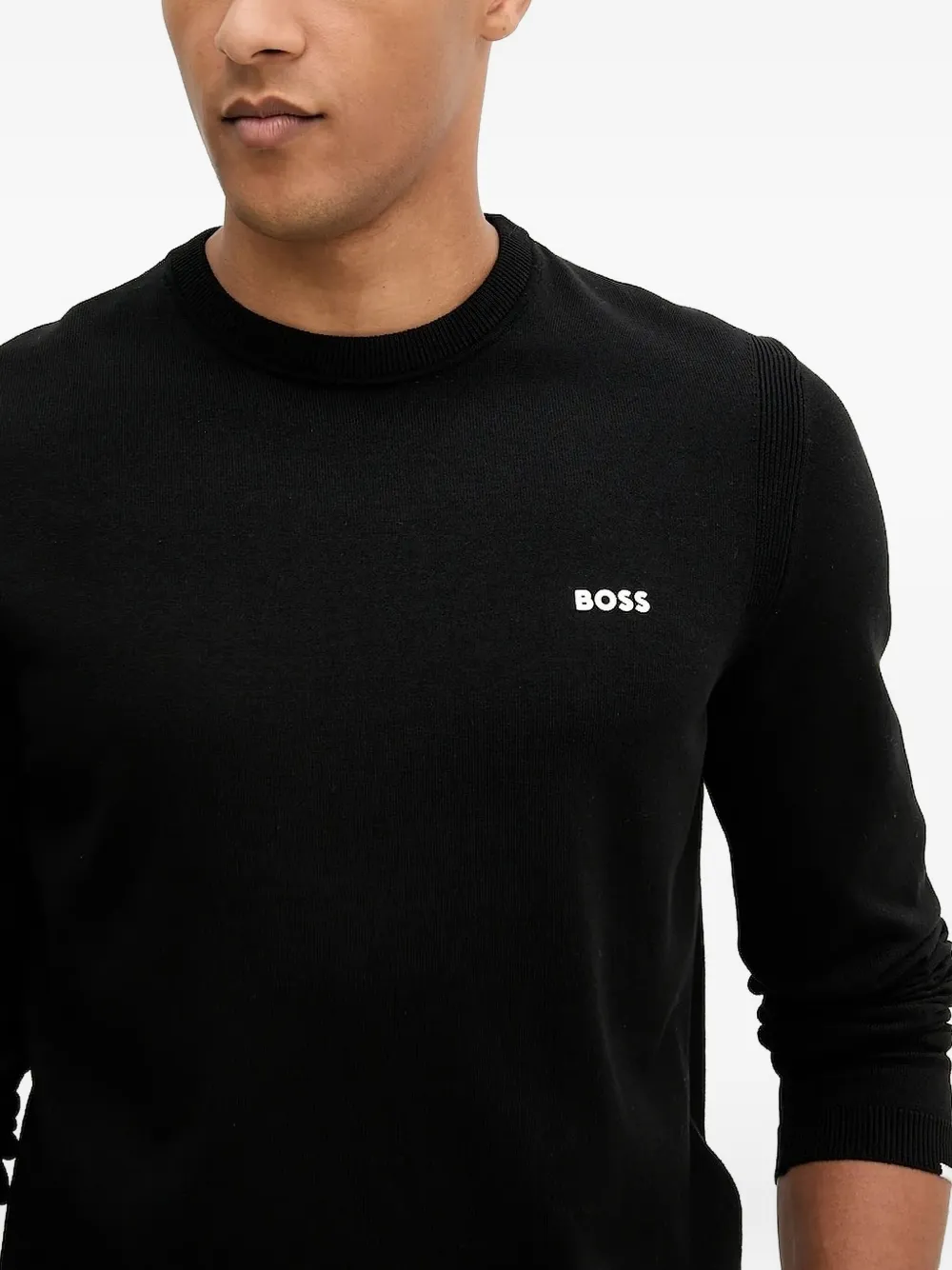BOSS Trui met ronde hals en logodetail Zwart