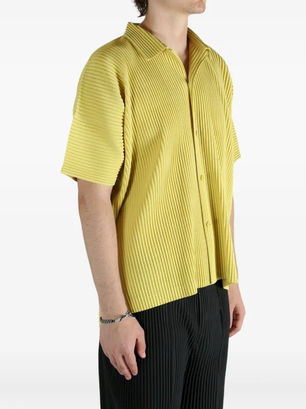 オムプリッセ イッセイミヤケ プリーツ 半袖 黄色系 4 Homme Plissé Issey Miyake Pleated short-sleeve Shirt