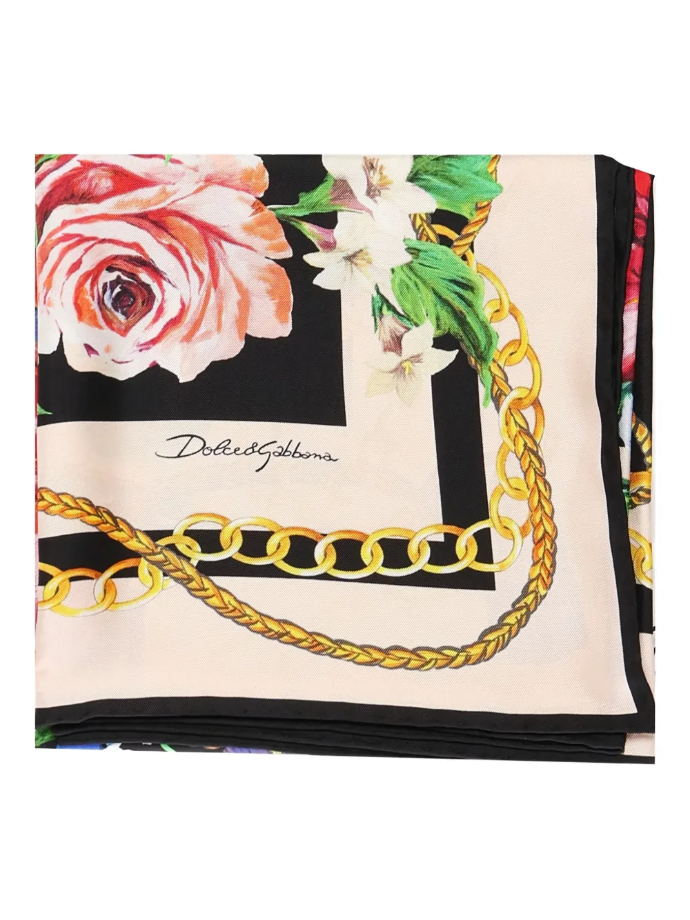 Dolce & Gabbana Flower Print Silk Twill Scarf In Neutral
