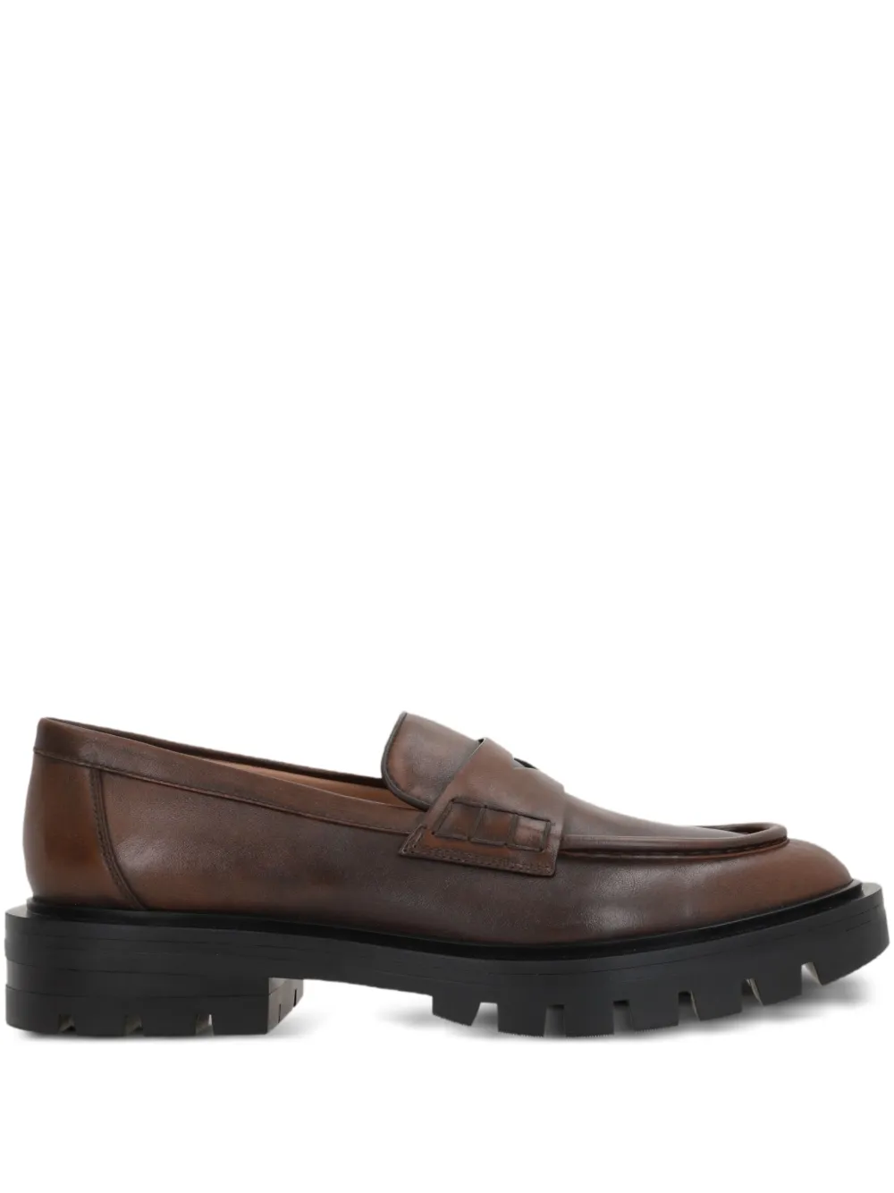 Santoni leather penny loafers Brown