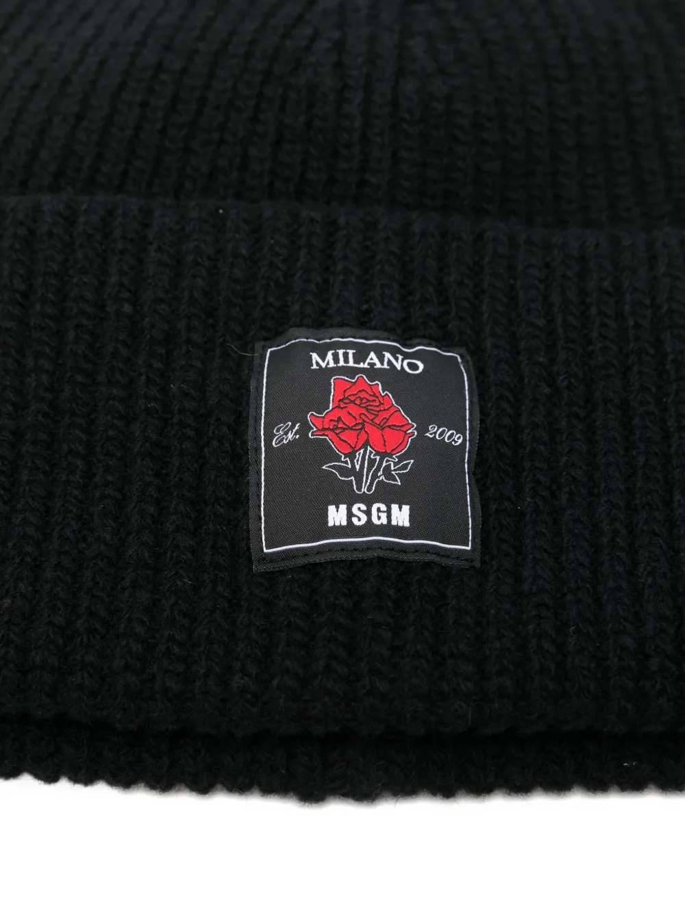 MSGM ribbed-wool logo-patch beanie hat Zwart