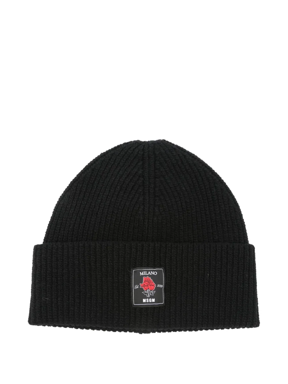 MSGM ribbed-wool logo-patch beanie hat Zwart