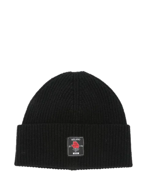 MSGM ribbed-wool logo-patch beanie hat
