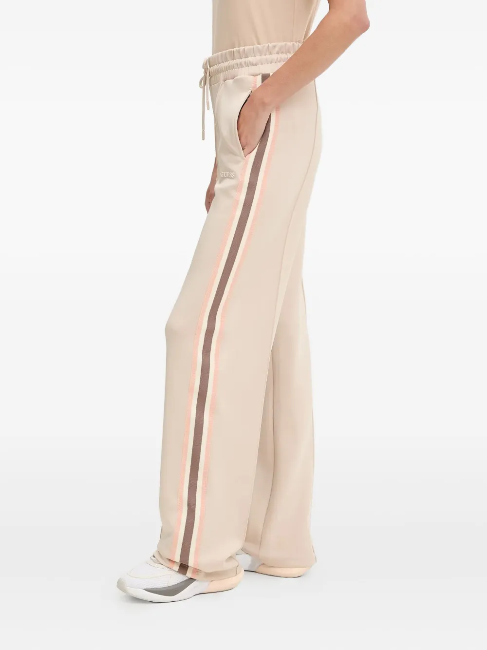 Guess Usa Side-stripe Drawstring Track Trousers In Neutral