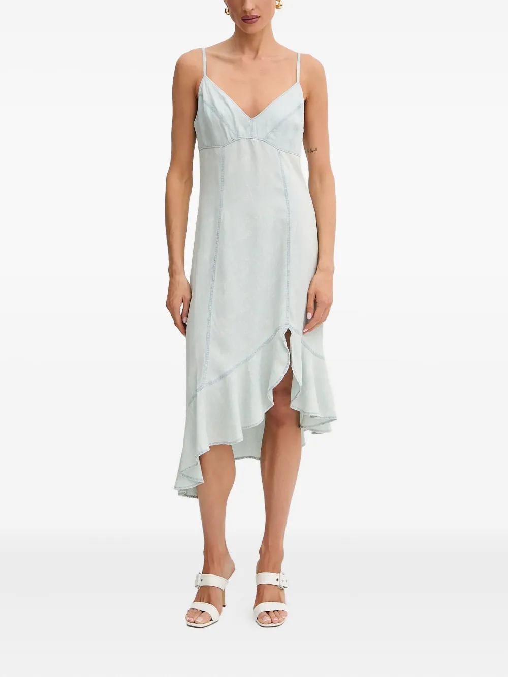 ruffled asymmetric midi dress
