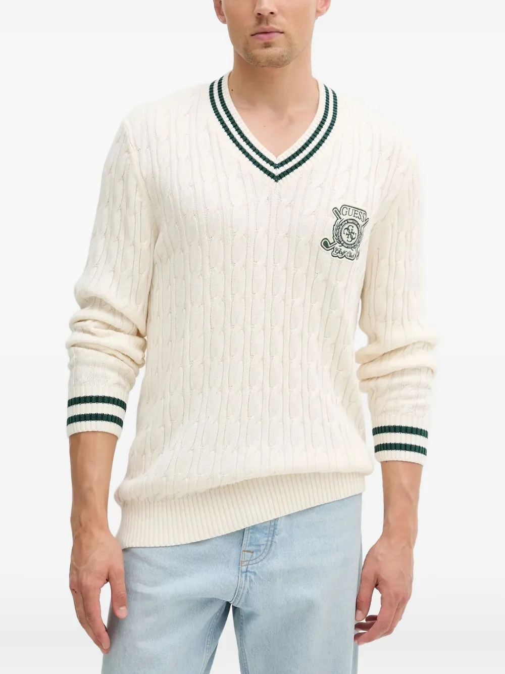 cable-knit V-neck sweater